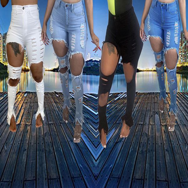 

jeans spot 2021 europe and america ripped washed split long, Blue