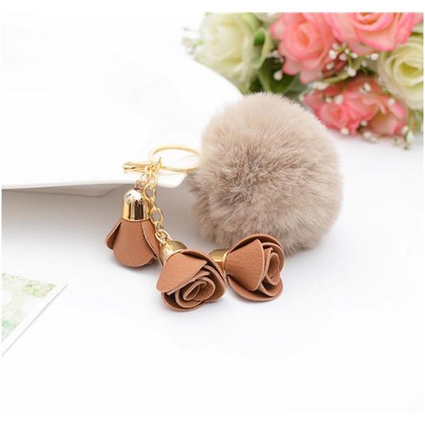 

rose fur pom keychain rabbit fur ball key chians fur keyring porte clef llavers key chain for bag charm eh765 f jllulm, Slivery;golden