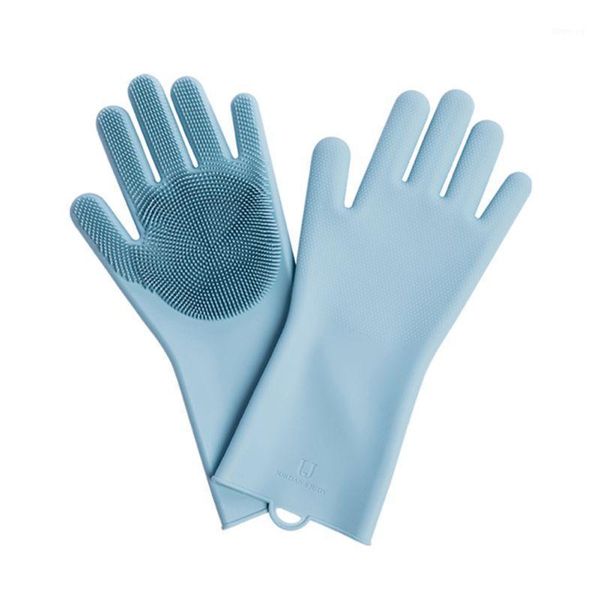 

silicone dishwashing gloves wash cleaning gloves with sponge scrubbers for housework kitchen clean bathroom bathing1