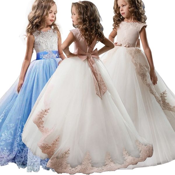 

kid girl elegant weddings pearl petals girl dress princess party pageant long sleeve lace tulle for 3 4 5 6 7 8 9 10 11 12 yrs y200102, Red;yellow