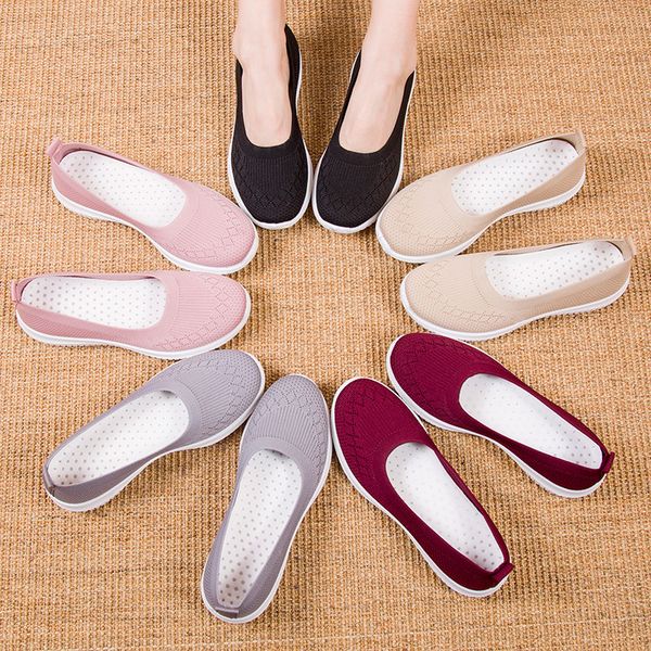 

women slip on shoes knitting socks shoes ladies loafers ballerinas ladies flat footwear luxury sneakers for elderly knit soft 1006, Black;white