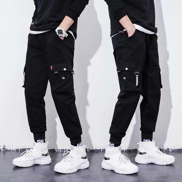 

men's pants mens big pockets cargo spring winter fleece high waist loose streetwear baggy tactical trouser hip hop joggers1, Black