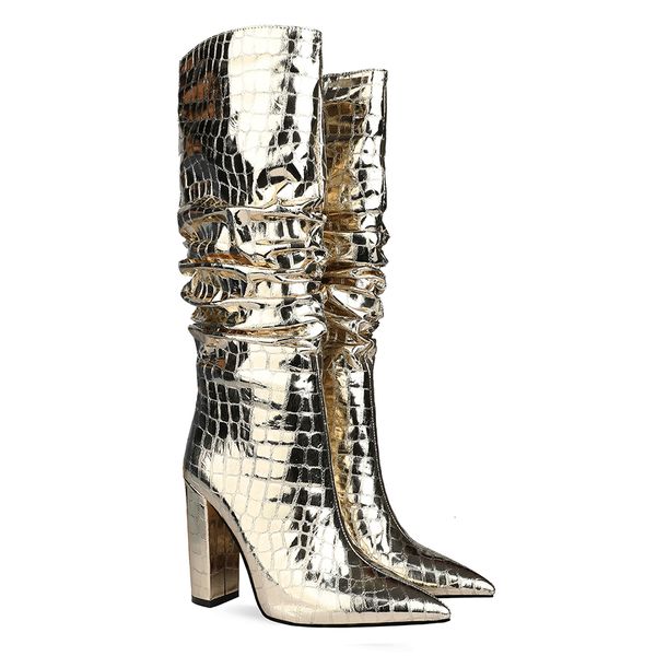

woman 2021 knee-boots hand metal fabric standard rock heels online long women's shoes 2hwb, Black