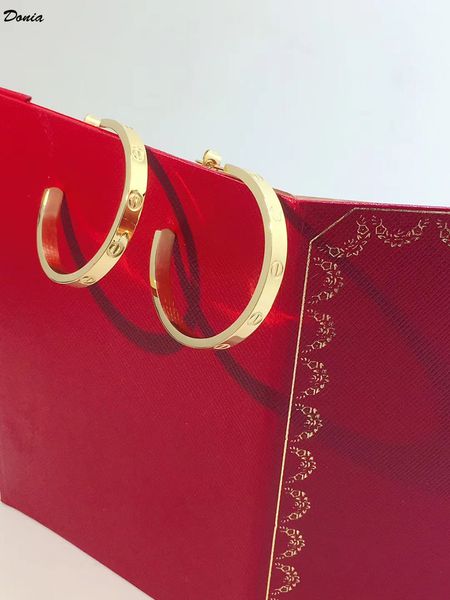 

donia jewelry cady earrings fashion c-shape titanium steel three color european and american creative men and women open earrings, Golden;silver