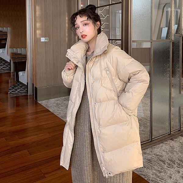 

2021 winter new down jacket mid-length casual and elegant korean fashion white duck down loose and comfortable women's jacket1, Black