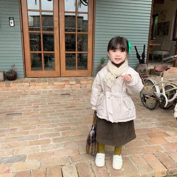 

coat 2021 winter girls' korean-style cotton-padded jacket children's slim fit cinched children belt, Blue;gray