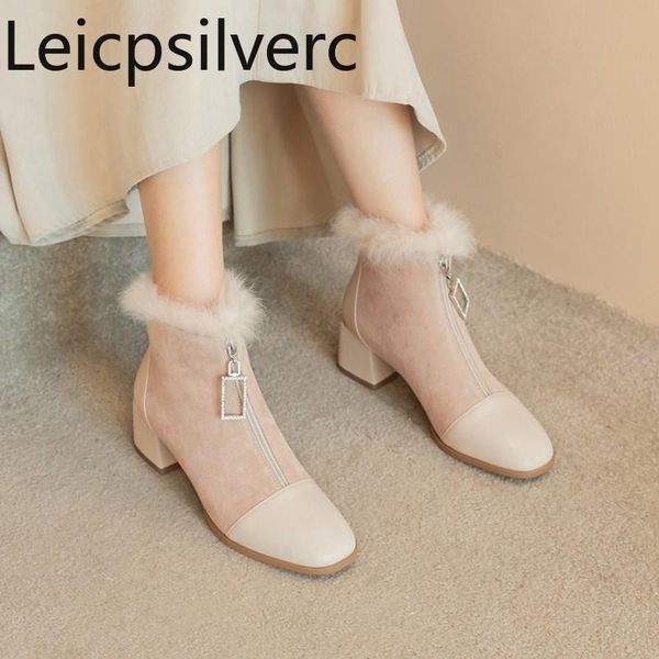 

boots women's the autumn and winter fashion square head zipper mid heel shoes plus size 31-43 height 5cm black