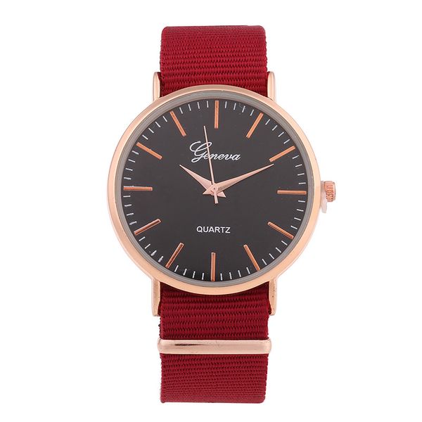 

men women watches luxury geneva thin shell nylon rose gold band clock boy girl student business outdoor wristwatches, Slivery;brown
