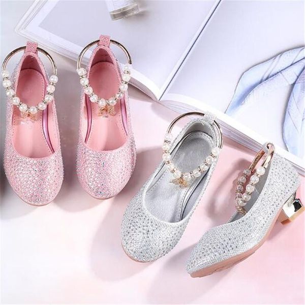 

new children shoes high heeled rhinestone dance crystal shoes girls princess kids leather shoes silver 04 sqcpingtoy, Black