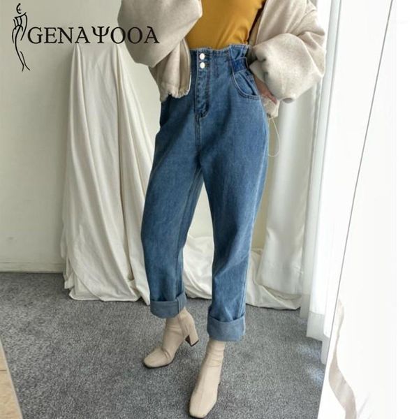 

women's jeans genayooa autumn streetwear high waist harem women vintage denim woman boyfriend loose korean style female 1, Blue