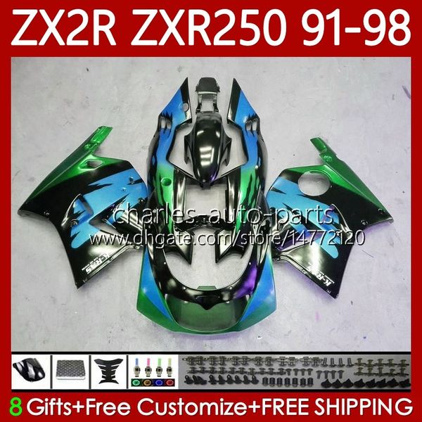 Тело для Kawasaki Ninja ZX2R ZXR250 ZX 2R 2 R R250 ZXR 250 89-98 85NO.3 черный Зеленый ZX-2R ZXR-250 91 92 93 94 95 96 97 98 ZX-R250 1991 1992 1993 1994 1995 1996 1997 1997