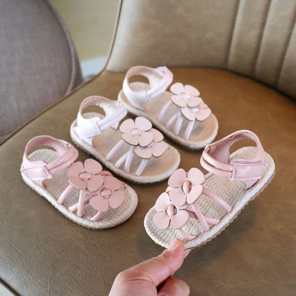 

girls' summer little princs 2020 sho children's new baby flower soft sole sandals 1-3 years old, Black;red