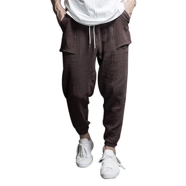 

streetwear men harem pants japanese style casual cotton linen trouser man jogger pants chinese baggy plus size, Black