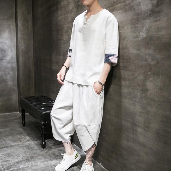 

sinicism store patchwork summer loose tracksuit men 2020 mens shorts suit sets male fashion chinese style 2 piece sets clothes, Gray