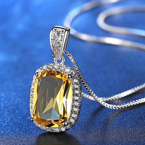 

gemstone citrine pendant necklace women yellow crystal luxury zircon diamonds white gold silver color choker party jewelry gift q1117