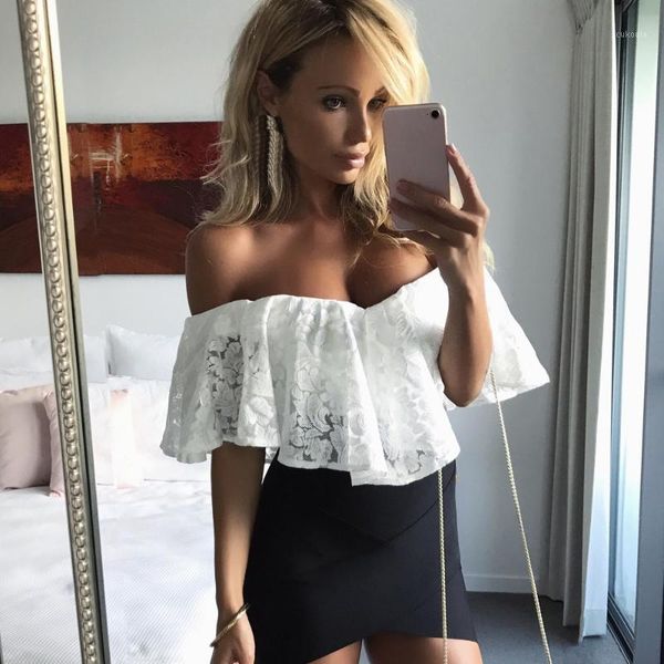 

womens bardot frill off the shoulder bodysuit lace stretch summer beach playsuits rompers body, Black;white