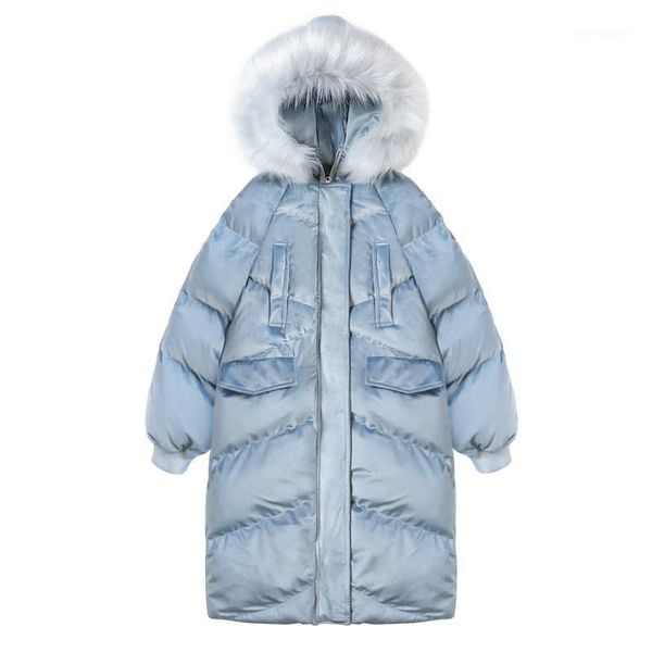 

olgitum 2018 new fashion women's cotton coat winter big fur jacket long women parkas ladies coats female jackets cc5741, Black