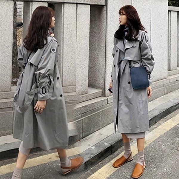 

2021 autumn womem long trench coats large size women's spring raincoat windbreaker korean style girls overcoats with belt, Tan;black
