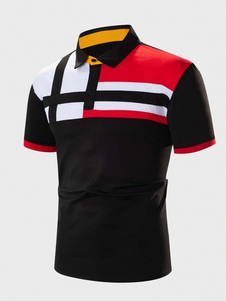 

men colorblock short sleeve polo shirt z9mx#, White;black