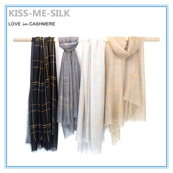 

scarves kms worsted pure cashmere yarn-dyed scarf shawl women 100*190cm/100g, Blue;gray
