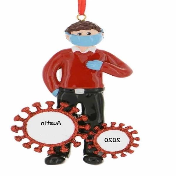 

2020 quarantine christmas party decoration gift santa claus with mask personalized hanging ornament pandemic -social distancing