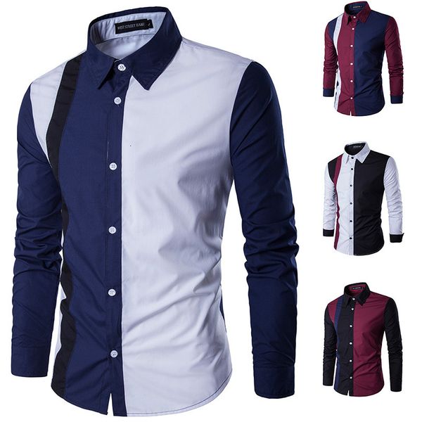 

2021 new men long casual slim fit cotton samrt business office shirt full sleeve patchwork men's shirts dpsl, White;black