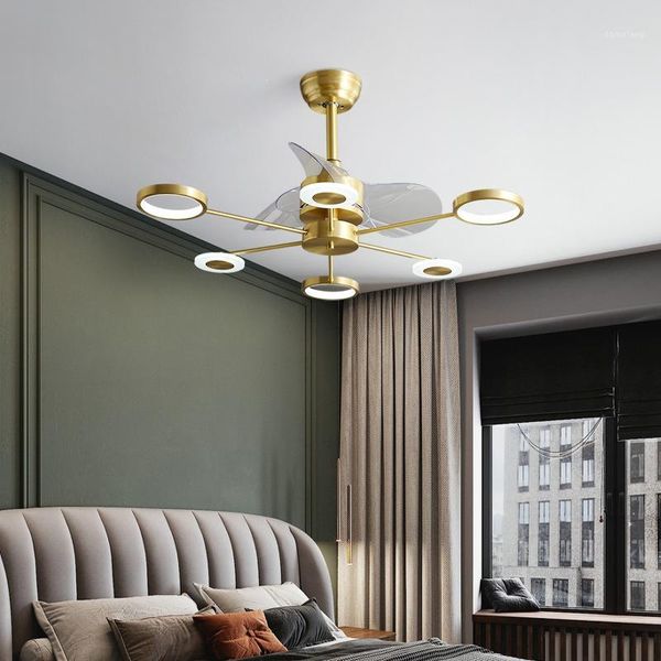 

crystal acrylic ceiling fan 42 inch lamps lamp remote control copper invisible simple home living room three color1