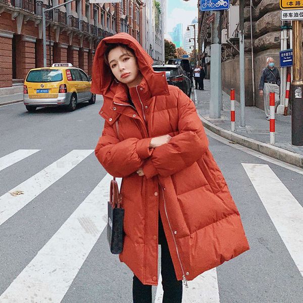 

small pregnant women's korean down padded et hooded high waist drawstring medium long large loose fashion cotton, White