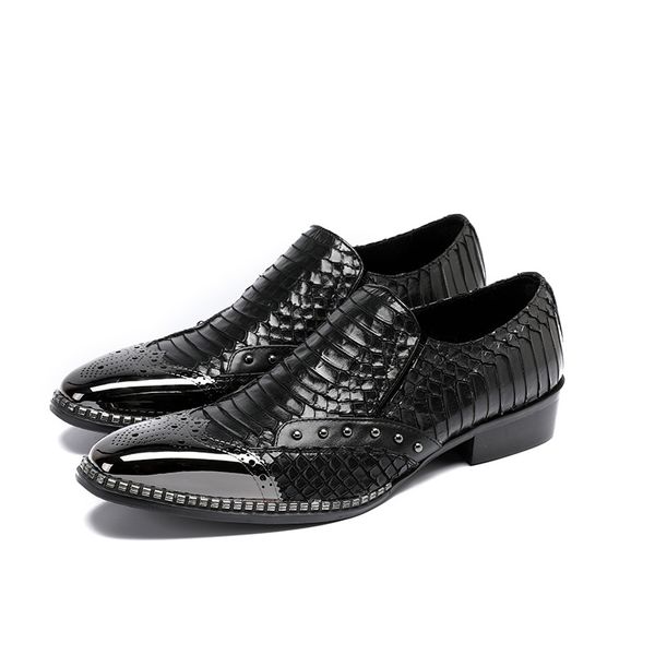 

fashion embossed leather men dress shoes rivet slip on slippers luxury elegant round toe black causal loafers
