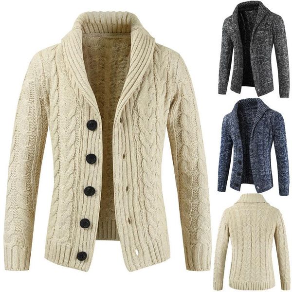 

winter men cardigan single-breasted sweater thicken solid coat casual fashion warm slim jacquard jacket long sleeve male clothes, White;black