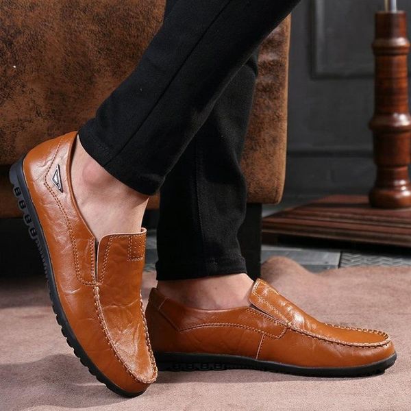 

genuine leather men casual luxury male loafers moccasins breathable light low flat sole driving shoes plus size 38-47, Black