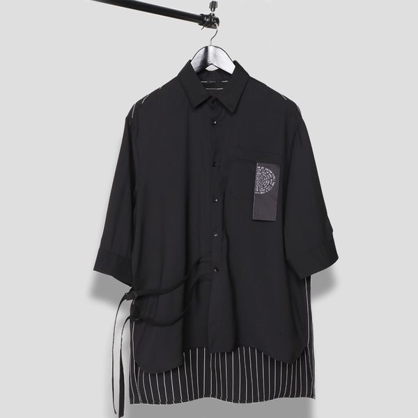 

2021 new summer wear original british style designer personality stripes patchwork tape thin man-of-the-ground man shirt n4u8, Black