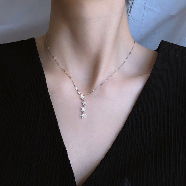 

s925 silver pearl necklace women's fashion korean five pointed star clavicle chain simple net red temperament niche design