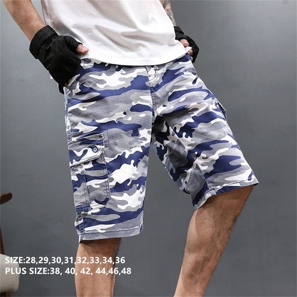 

camo shorts men summer cargo cotton short military blue camouflage mens bermudas homme big plus size 42 44 46 48 spodenki meskie, Black;green