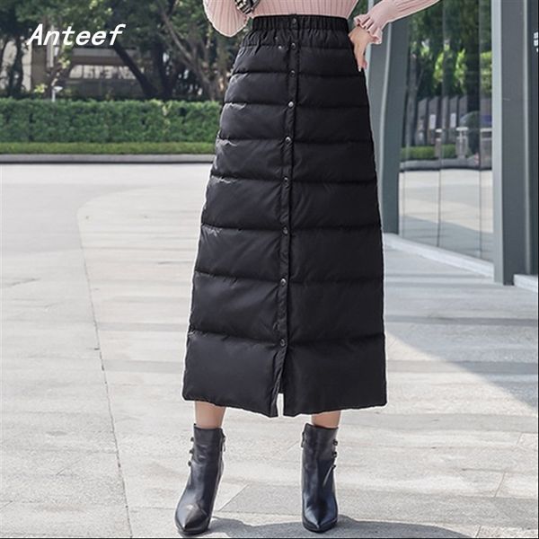 

black down cotton plus size vintage 2020 high waist clothes autumn winter casual loose long skirts womens skirt women streetwear q1219
