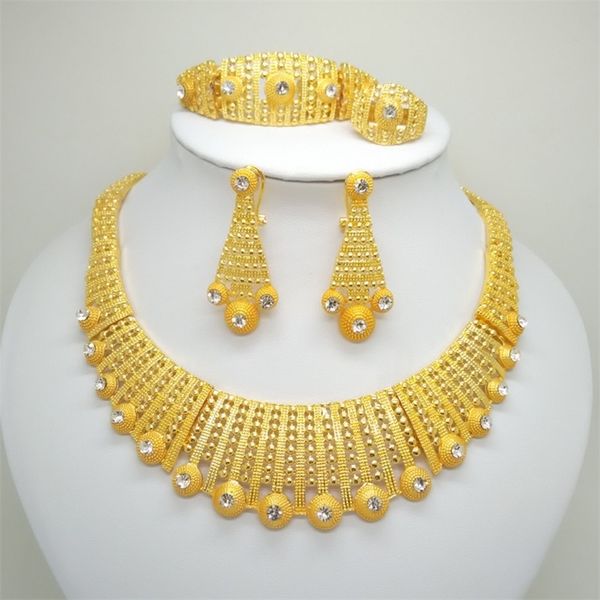 

dubai gold color for big necklace african set women italian bridal jewelry sets wedding accessories 201222, Slivery;crystal