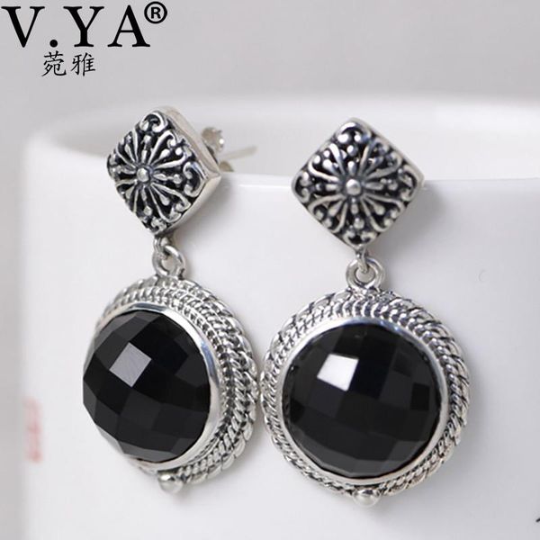 

v.ya 925 sterling silver drop earrings natural black agates teardrop beads dangle earrings elegant women wedding jewelry