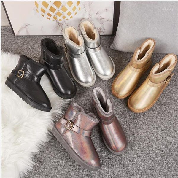 

2021 new snow boots women's leather waterproof women's snow cotton plush thickened winter warm cotton boots1, Black