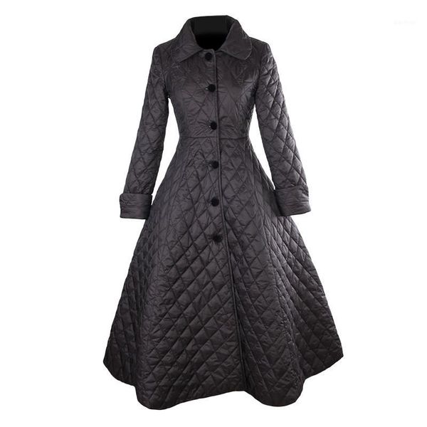 

30- women vintage 50s audrey hepburn black quilting long swing coats plus size 4xl trench coat abrigos mujer casaco1, Tan;black