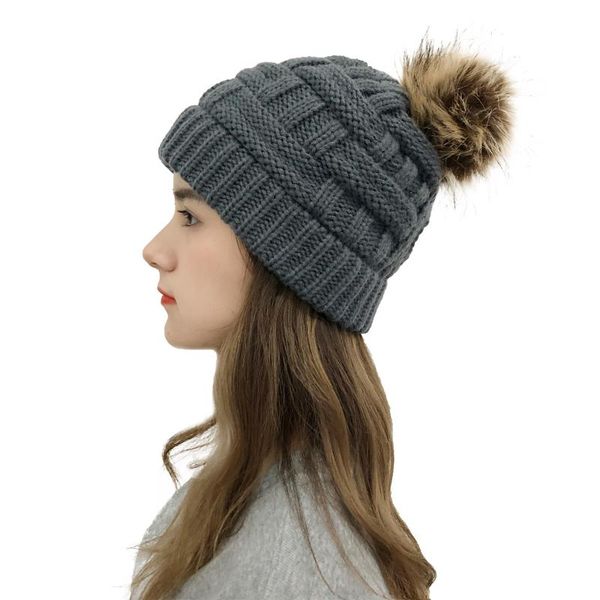 

plush ball hats women winter solid stitching with ball plush hats crochet knit cross beanie cap femme gorros mujer invierno, Blue;gray