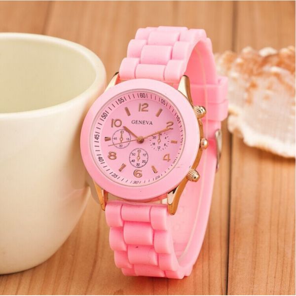 Neueste Shadow Genf Uhr Rose Gold Luxus Frauen Männer Uhren Gummi Candy Jelly Mode Unisex Silikon Legierung Shell Quarz Armbanduhren