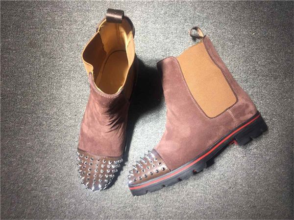 

new fashion style red bottom sneaker men boot spikes suede leather red sole men shoes super perfect melon motorcycle ankle boot size 38-46, Black