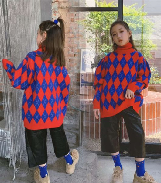 

girls' middle winter new clothing korean school bubble sve children's diamond sweater, Blue