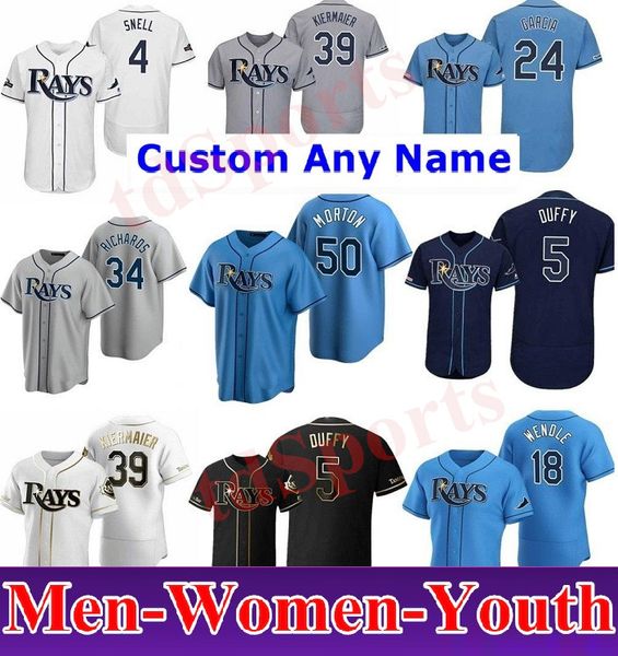 

2021 tampa bay men women kids youth baseball jerseys wade boggs kevin kiermaier blake snellaustin meadows mike zunino emilio pagan richards, Blue;black