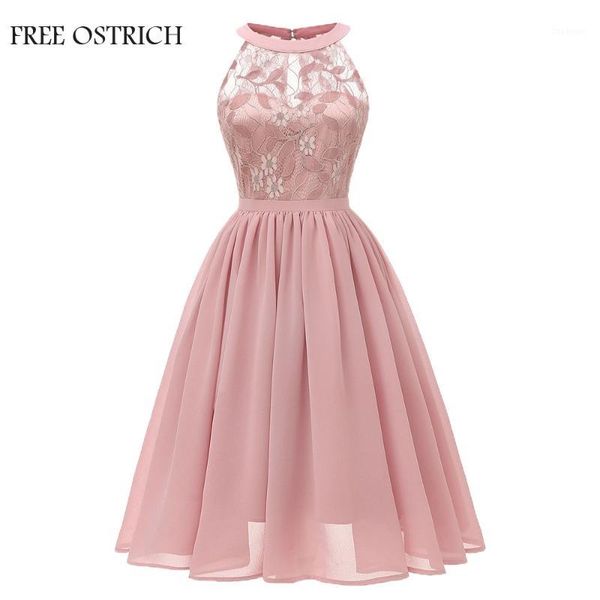 

ostrich vintage women wedding floral lace neckline dress evening party a-line swing formal elegant dress1, Black;gray
