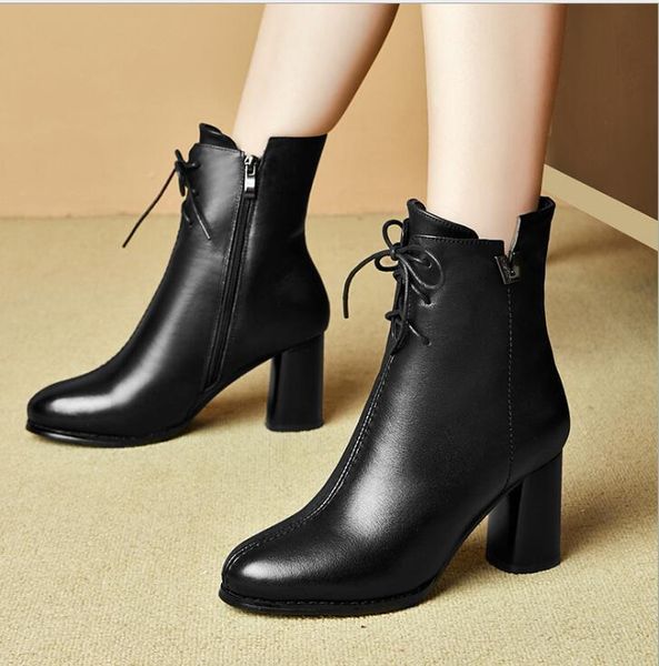 

2021 autumn and winter european and american style leather fashion women's boots side zipper thin single boot, Black