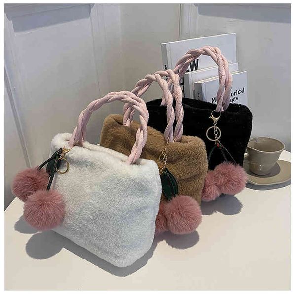 

net red women's bag lovely girl hairy handbag 2022 new fashion cherry chain one shoulder diagonal bucket bag