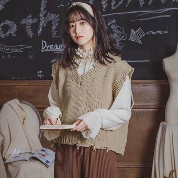 

2020 autumn new short sweater vest loose internet celebrity women's knittedstyle two-piece suit vest shirt sweater shirt for women vhkx, Gray