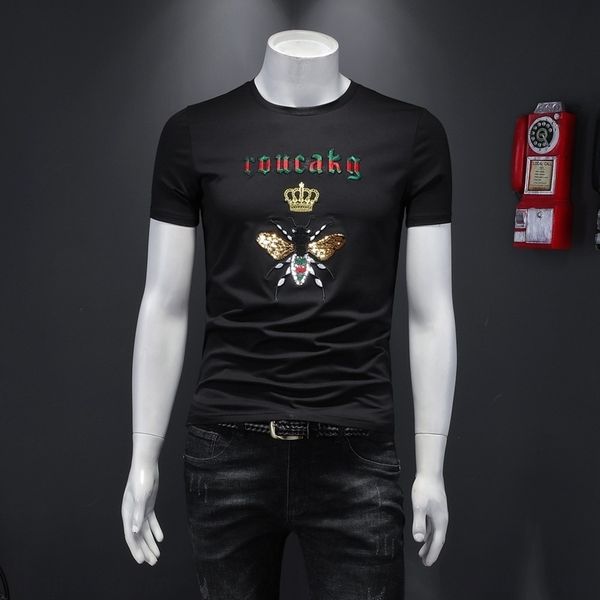 

hbrk1 2020 sleeve new men's fashion cotton summer embroidery short young t-shirt slim t-shirt bee embroidery e5djw, Blue