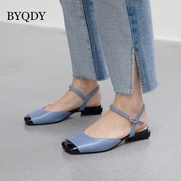 

byqdy buckle strap woman pumps mary jeans leather blue pumps square toe mixed colors party prom shoes woman low heels plus 11, Black